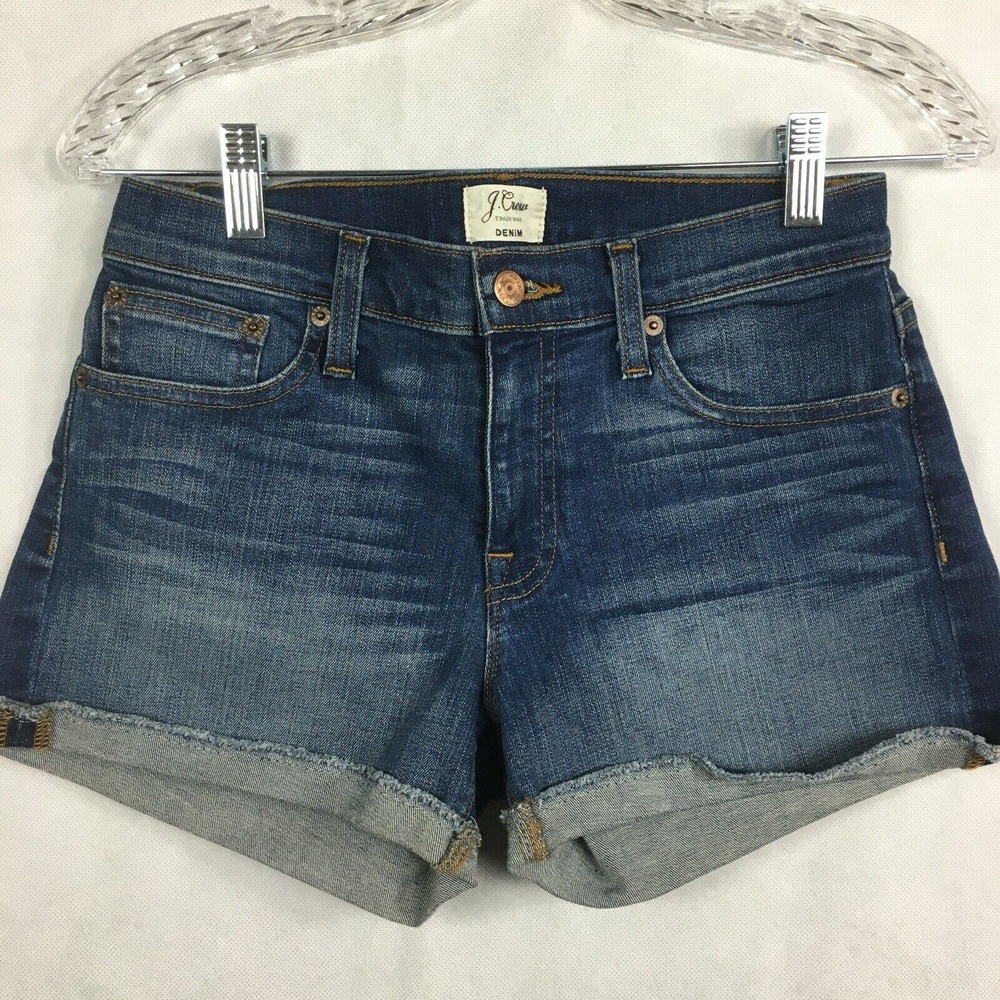 J. Crew Shorts Womens Sz 25 Medium Wash Denim Stretch Cuffed Daisy Duke Cut Offs